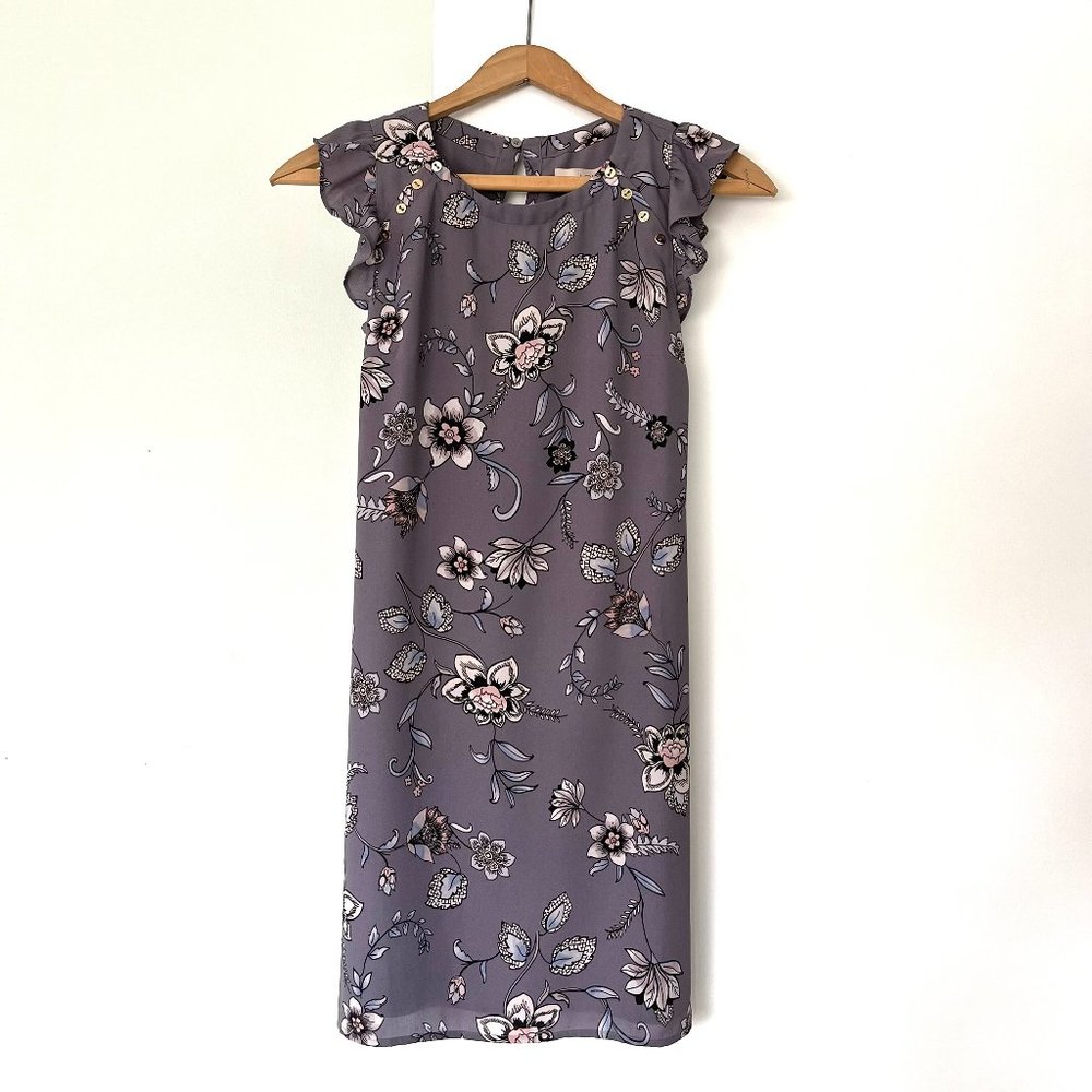LOFT Purple Floral Flutter Sleeve Dress XSP